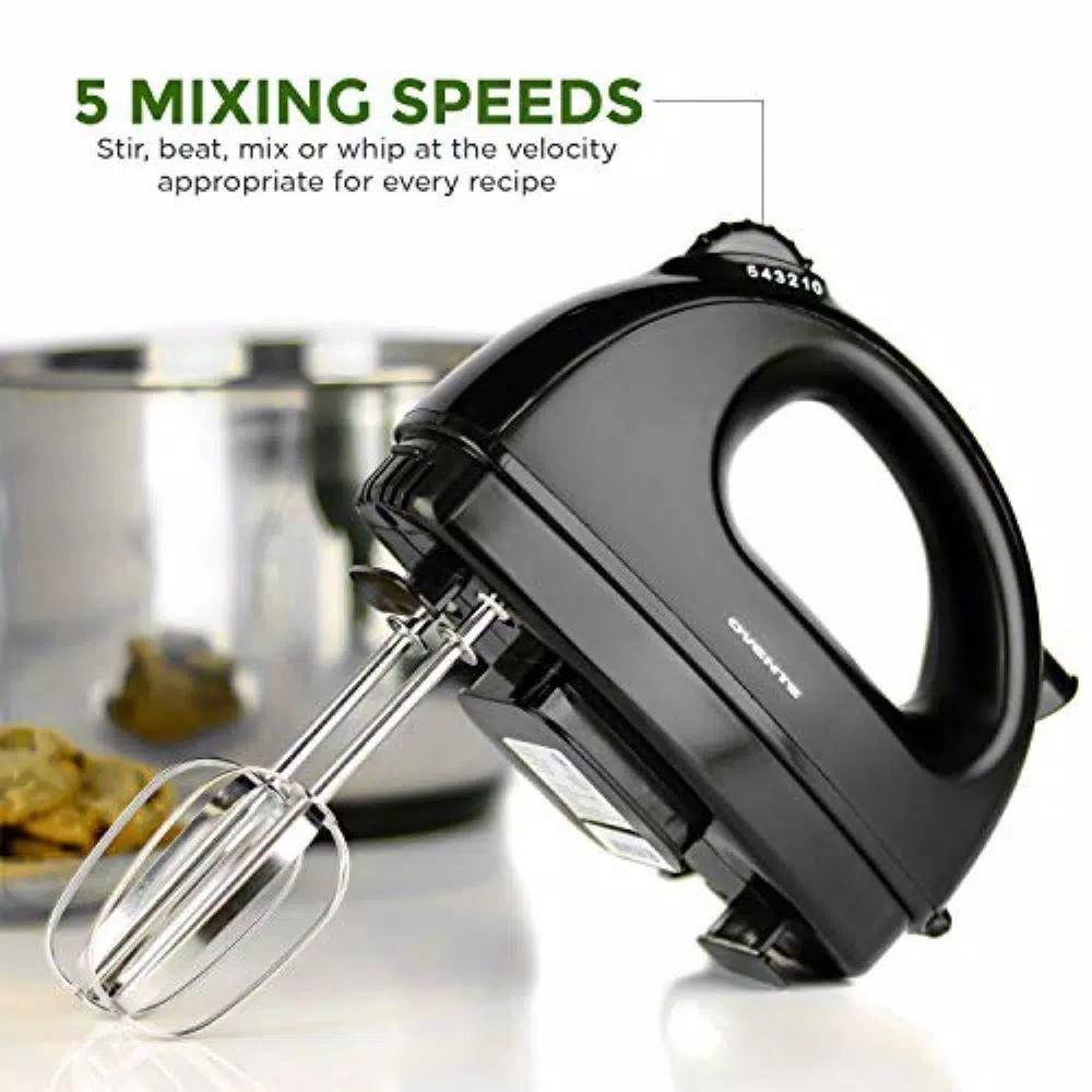 Coupon π₯° Ovente 5-Speed Hand Mixer Stainless Steel Chrome Beaters And Free Snap-On Case, 150W, Black 𧨠- Image 4