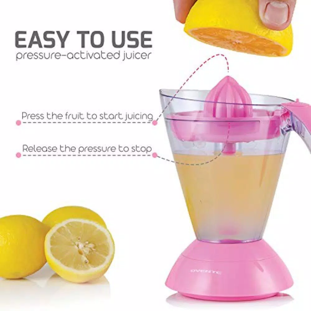 Top 10 π Ovente 34 Oz. Pink Electric Citrus Juicer 2 Auto-Reversing Cones Capacity, Pressure-Activated, Strainer, Pulp Control π€© - Image 3