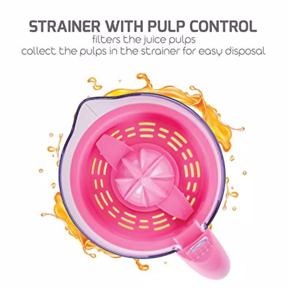 Top 10 π Ovente 34 Oz. Pink Electric Citrus Juicer 2 Auto-Reversing Cones Capacity, Pressure-Activated, Strainer, Pulp Control π€© - Image 4