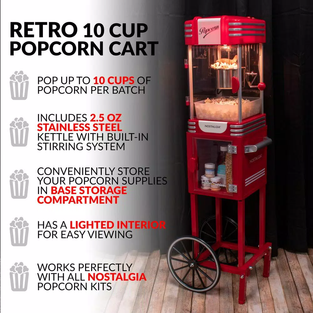 Discount β Nostalgia Retro 300 W 2.5 Oz. Red Popcorn Cart With Lighted Interior π - Image 2