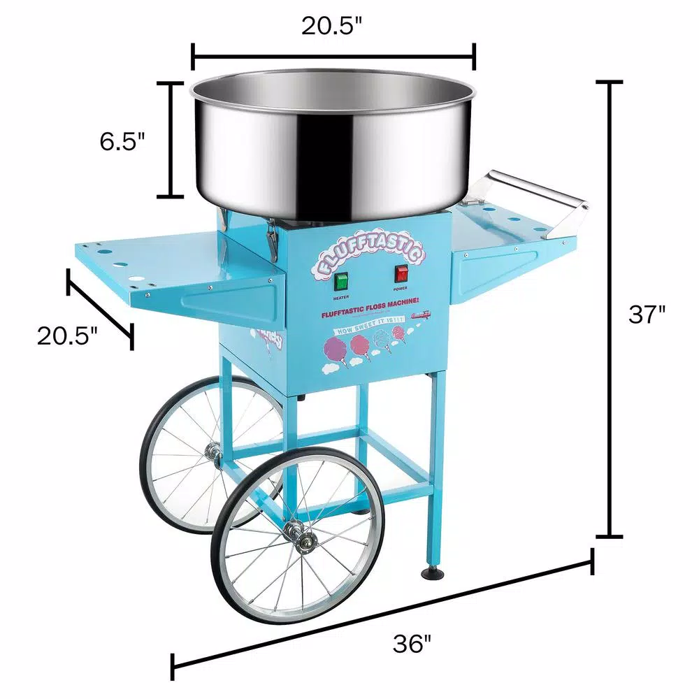Deals β Great Northern Blue Cotton π¬ Candy Machine And Cart- Flufftastic Floss Maker- Stainless Steel Pan, 2 Side Trays & 13 In. Wheels π₯° - Image 2