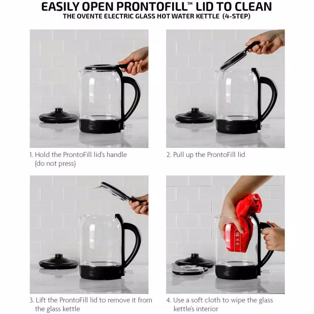 Promo ❤️ Ovente 6.3-Cup Black Glass Electric Kettle With ProntoFill Technology – Fill Up With The Lid On ✔️ - Image 2