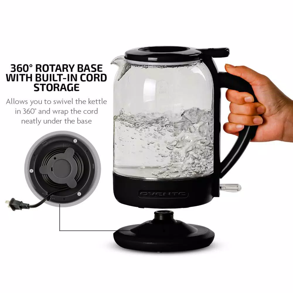 Promo ❤️ Ovente 6.3-Cup Black Glass Electric Kettle With ProntoFill Technology – Fill Up With The Lid On ✔️ - Image 7