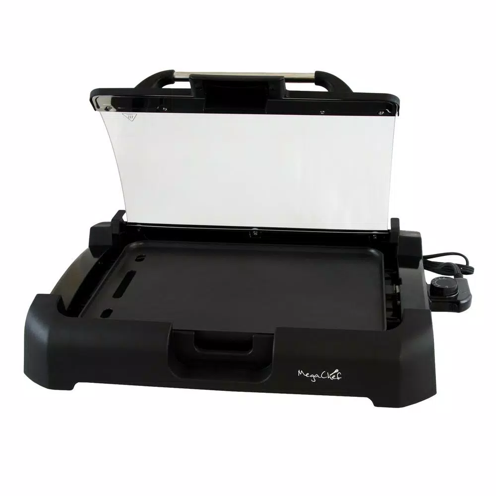 New π MegaChef 165 Sq. In. Black Reversible Indoor Grill And Griddle With Removable Lid β¨