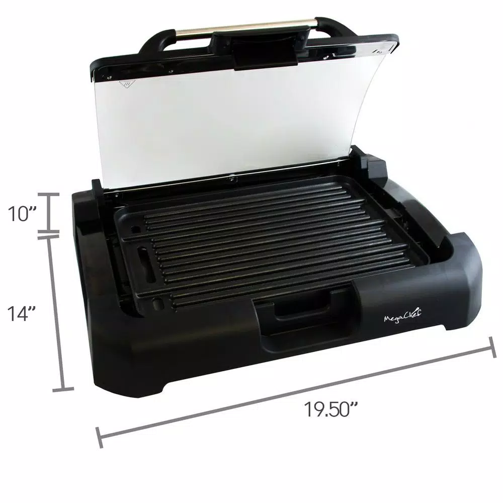 New π MegaChef 165 Sq. In. Black Reversible Indoor Grill And Griddle With Removable Lid β¨ - Image 2
