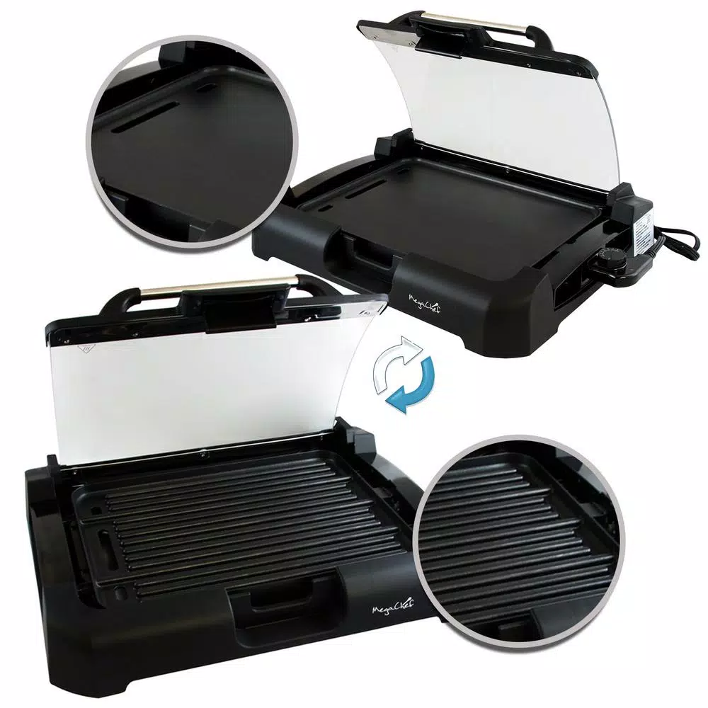 New π MegaChef 165 Sq. In. Black Reversible Indoor Grill And Griddle With Removable Lid β¨ - Image 3