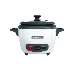 Outlet 🔥 BLACK+DECKER 3-Cup White Rice Cooker With Steaming Basket And Non-Stick Pot 😉