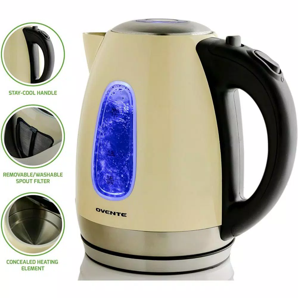 Coupon β€οΈ Ovente 7-Cup Beige Stainless Steel Electric Kettle, Automatic Shut-Off And Boil-Dry Protection π€© - Image 2
