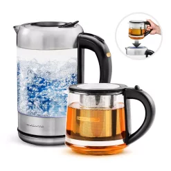 Discount π₯ Ovente 7-Cup 1.7 L Silver Glass Electric Kettle With ProntoFill Technology-Fill Up With Lid On Glass Reusable Teapot Infuser β