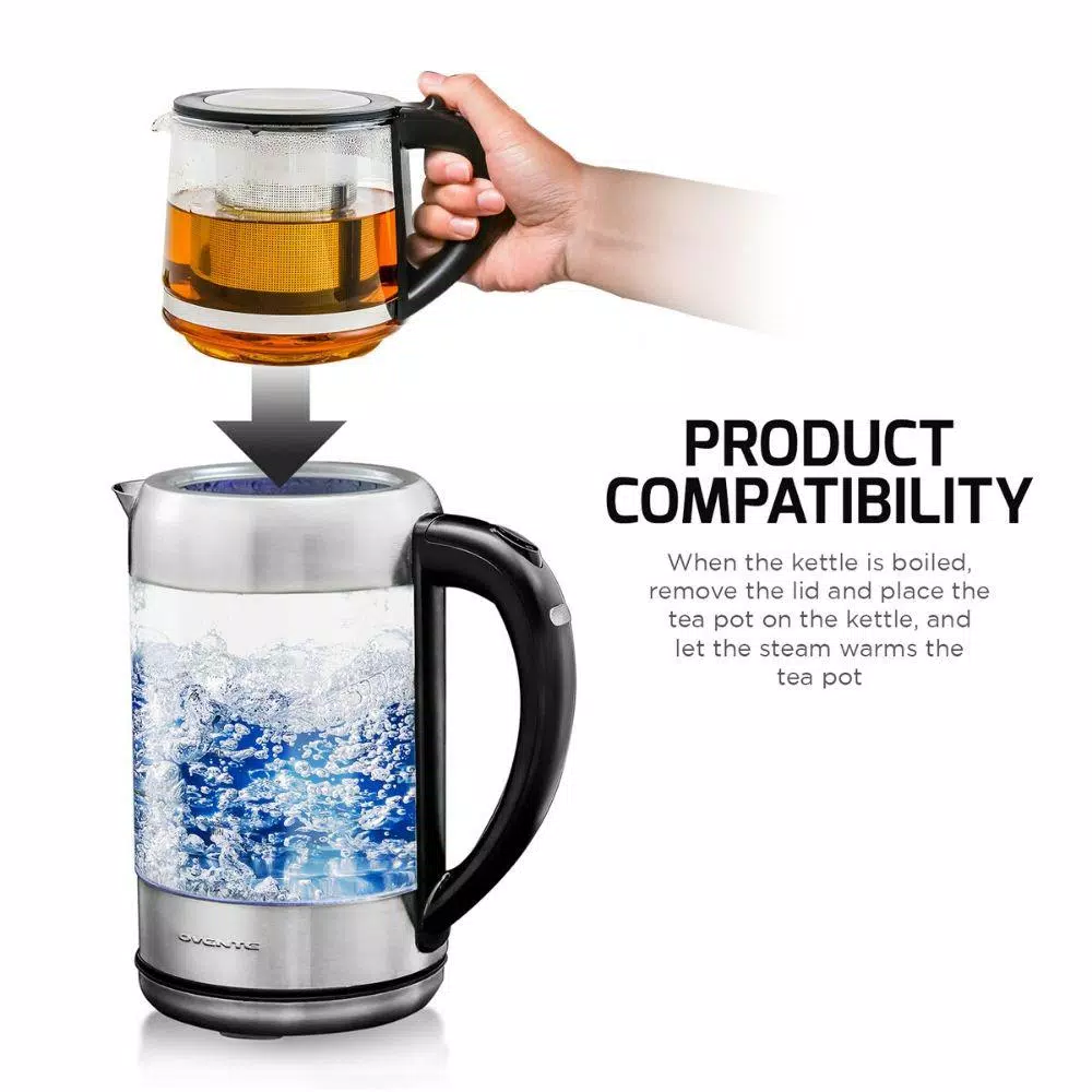 Discount π₯ Ovente 7-Cup 1.7 L Silver Glass Electric Kettle With ProntoFill Technology-Fill Up With Lid On Glass Reusable Teapot Infuser β - Image 3