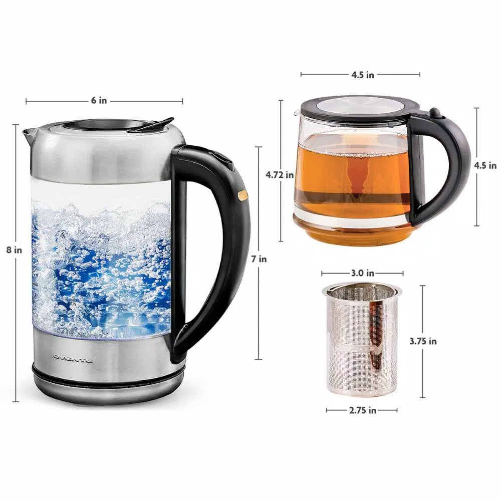 Discount π₯ Ovente 7-Cup 1.7 L Silver Glass Electric Kettle With ProntoFill Technology-Fill Up With Lid On Glass Reusable Teapot Infuser β - Image 6