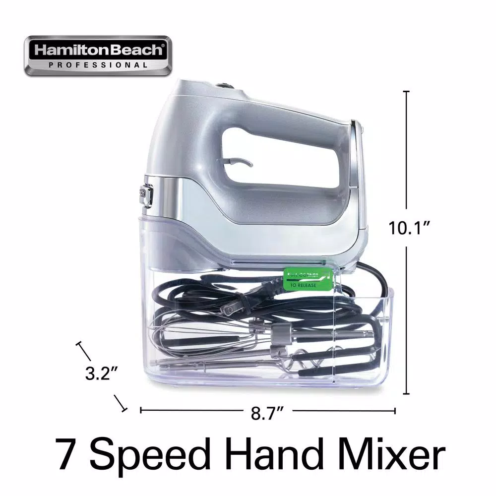 New π Hamilton Beach 7-Speed Electric Hand Mixer, Silver And Chrome, With SoftScrape Beaters, Whisk, Dough Hooks And Snap-On Storage Case β - Image 8