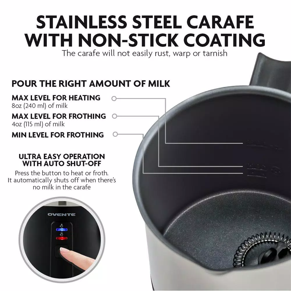 Best Pirce π― Ovente 8.1 Oz. Black Stainless Steel Electric Milk Frother 3 In 1-Warming, Heating And Frothing, See Through Lid π - Image 3