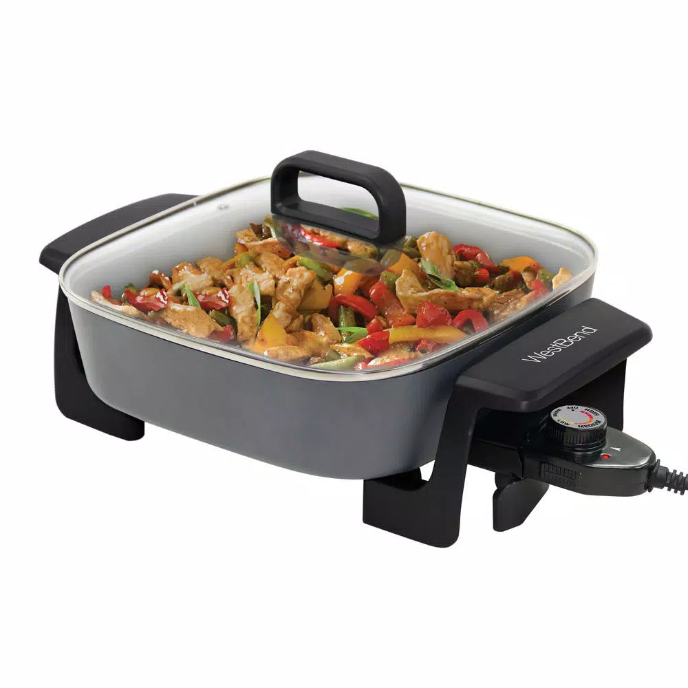 Best Sale π West Bend 12 In. Gray Immersible Square Electric Skillet With Grease Channel And Tilt Leg β - Image 2