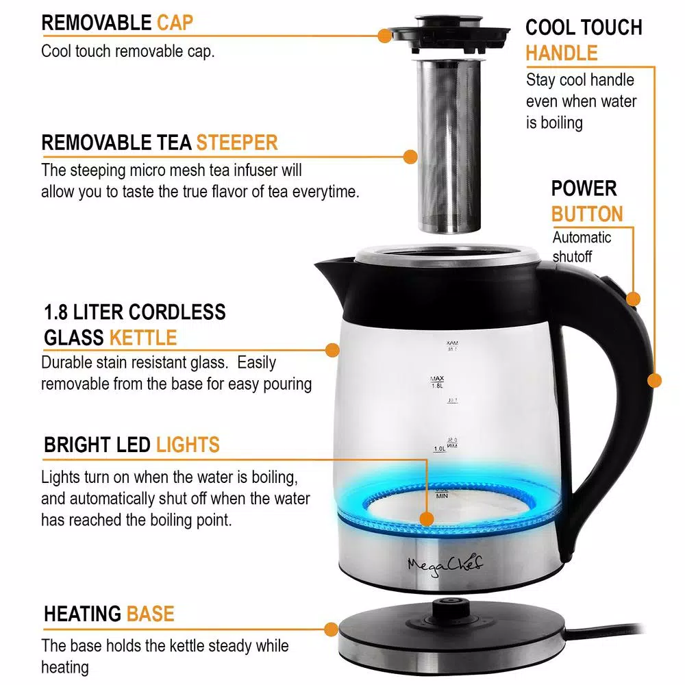 Best reviews of βοΈ MegaChef 7.6 Cup Stainless Steel Cordless Electric Kettle With LED Base π₯ - Image 7