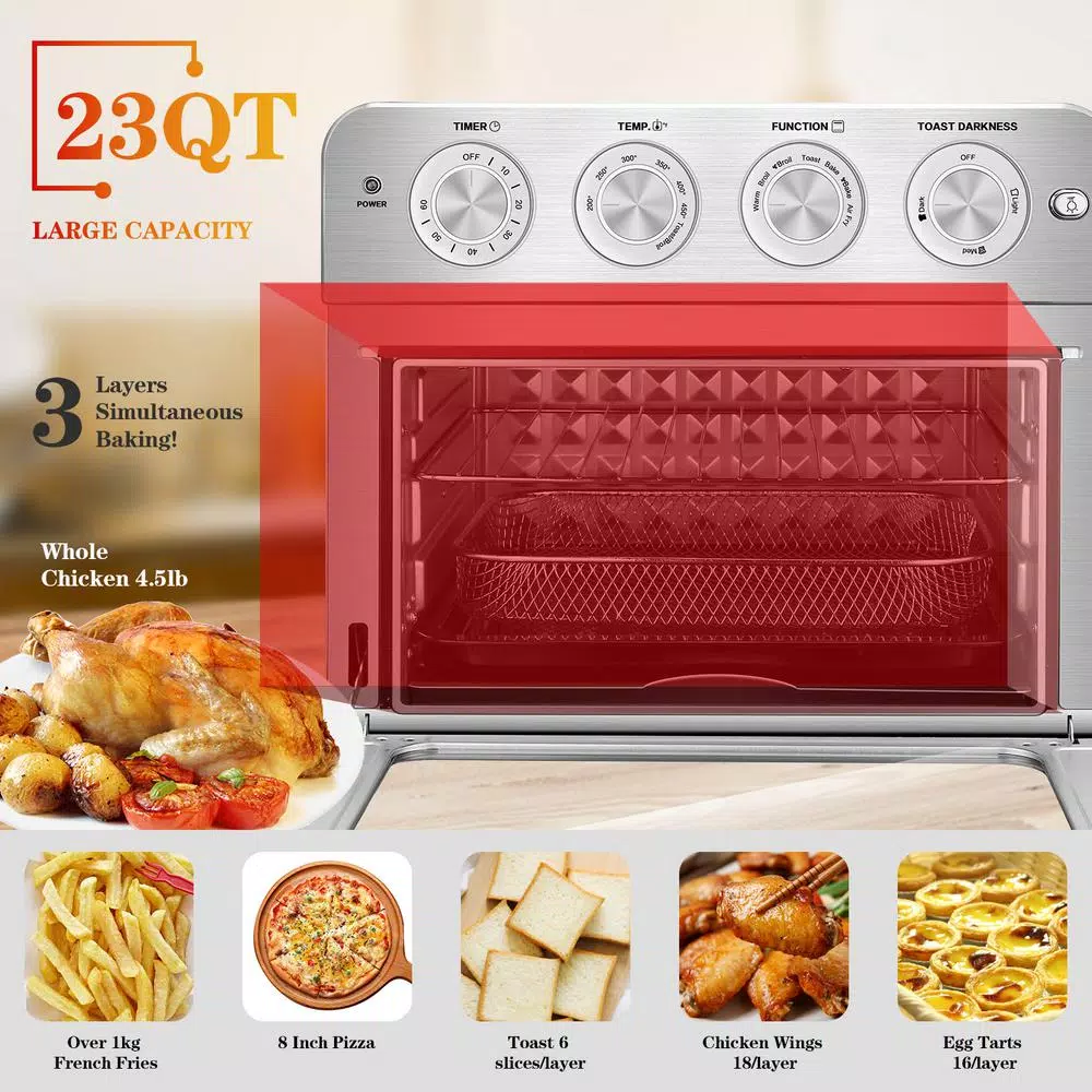 Coupon β Boyel Living 24 Qt. Silver Stainless Steel Air Fryer Toaster Oven With Roast, Bake, Broil, Reheat, Accessories And Cookbook Included π - Image 5