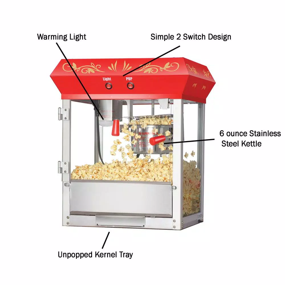 New π Great Northern 6106 Great 6 Oz. Northern Popcorn Red Foundation Top Popcorn Popper Machine π₯ - Image 3