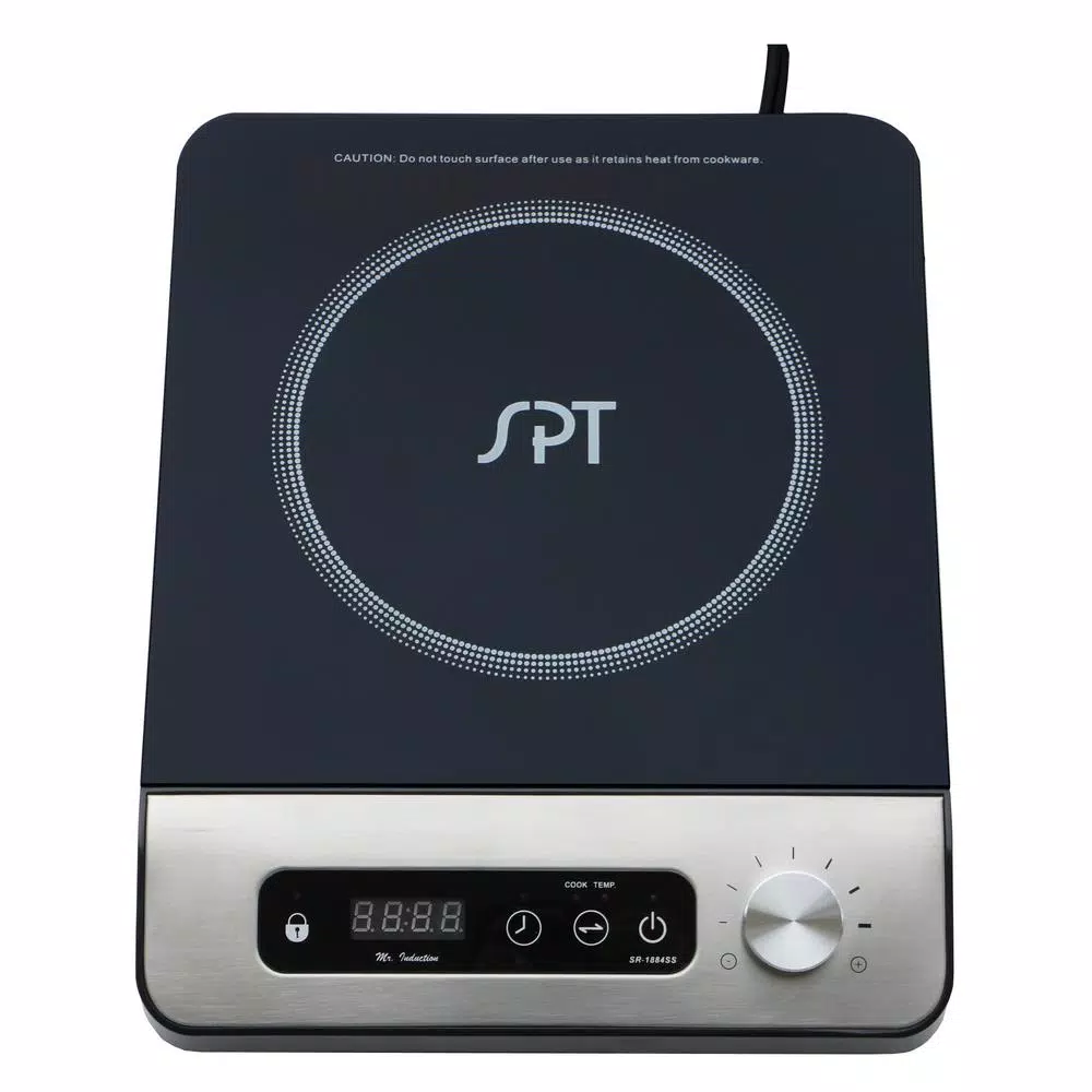 Cheap 𧨠SPT 1650-Watts 8 In. Single Burner Induction Cooker (Silver) W/Control Knob W/3.5L Induction Ready Stainless Pot W/Glass Lid π