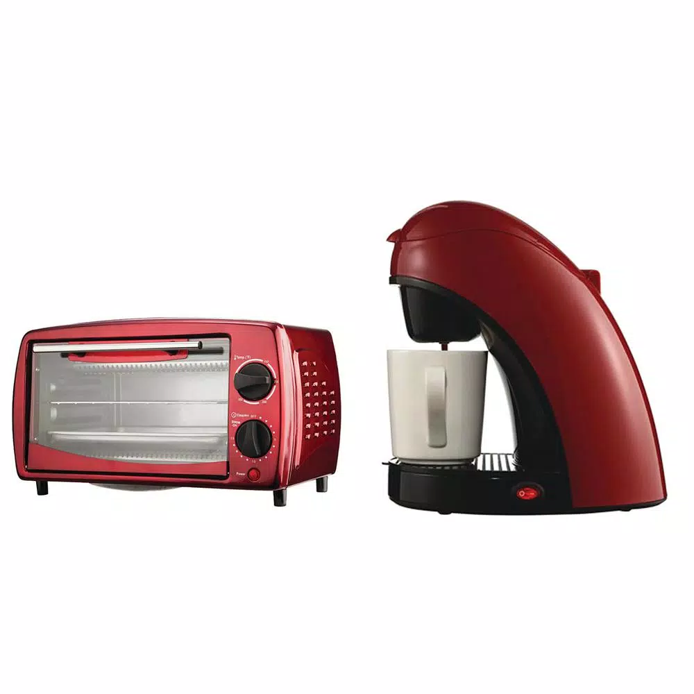 Hot Sale π Brentwood Appliances 700-Watt Red Toaster Oven And Broiler With Red Single-Serve Coffee Maker And Mug π