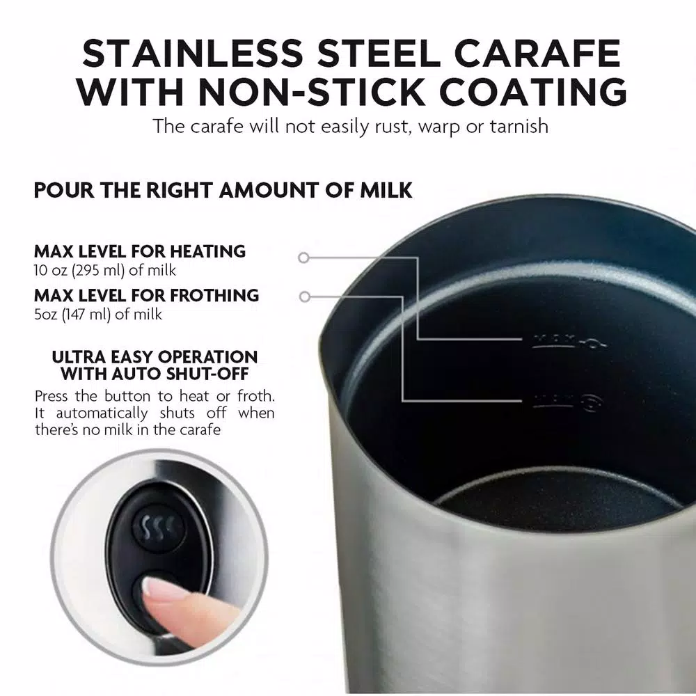 Cheap π Ovente 1.25-Cup Chrome Electric Double Wall Stainless Steel Milk Frother, Frothing & Heating Whisks, Espresso Machine Latte π - Image 3