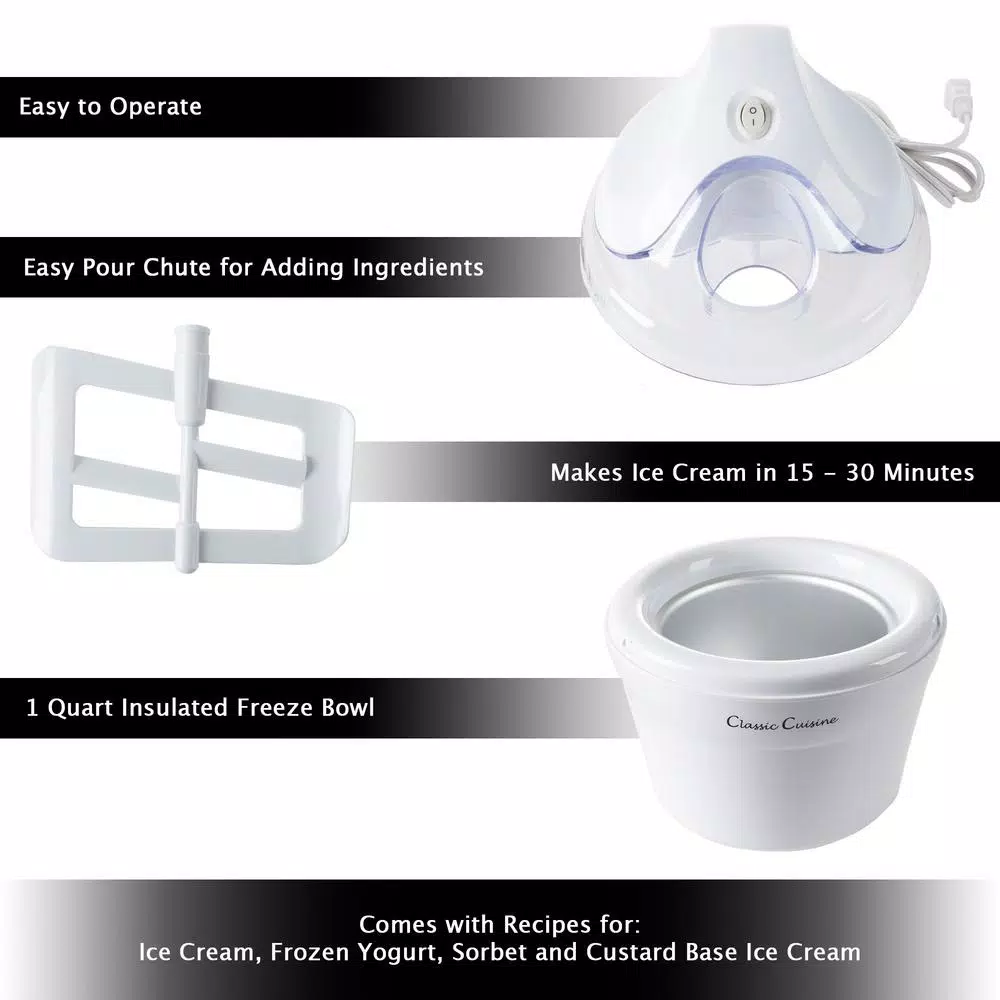 Buy π Classic Cuisine 1 Qt. White Ice Cream Maker And Frozen Yogurt Machine With Recipe Booklet π - Image 3