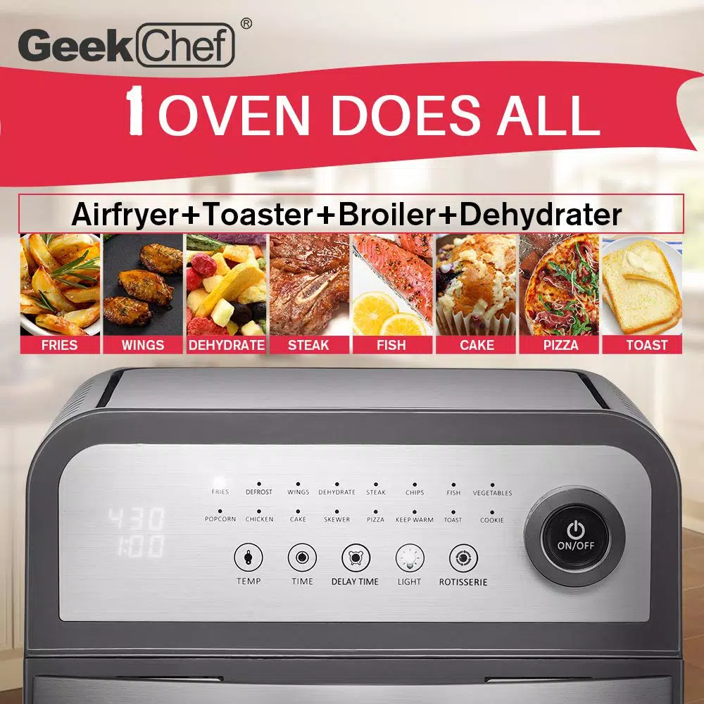 Cheapest π Boyel Living 13 Qt. Gray Stainless Steel Air Fryer Oven With Rotisserie And Dehydrator, 8 Cooking Accessories Kits π - Image 7