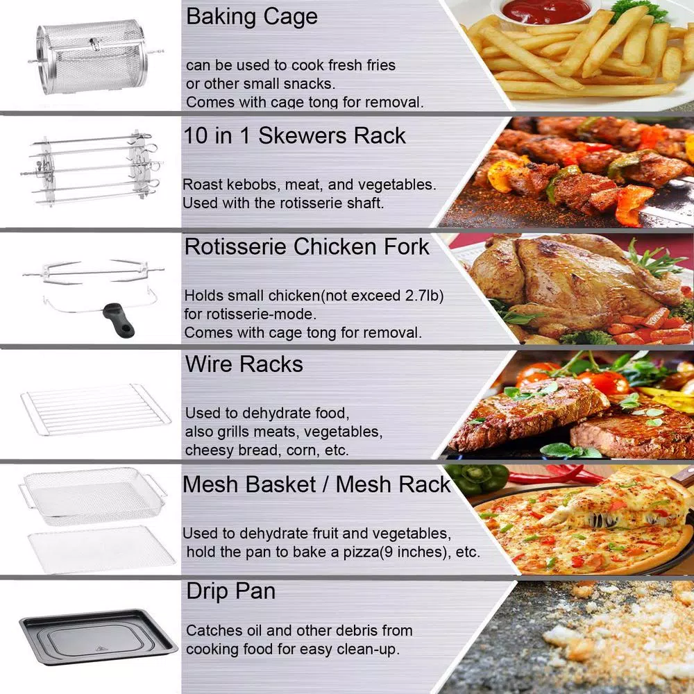 Cheapest π Boyel Living 13 Qt. Gray Stainless Steel Air Fryer Oven With Rotisserie And Dehydrator, 8 Cooking Accessories Kits π - Image 8