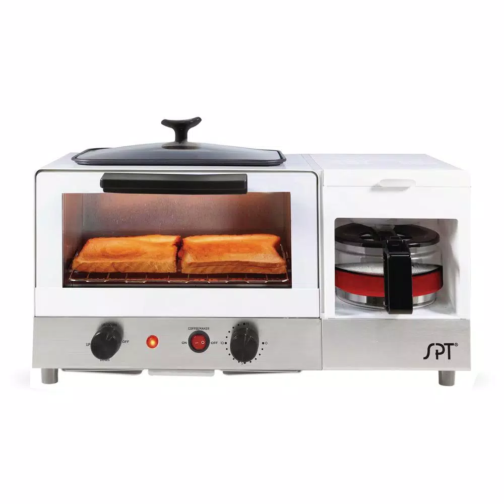 Cheap π SPT Breakfast Center 1450 W 2-Slice White And Stainless Steel Toaster Oven With Griddle And Coffee Maker β