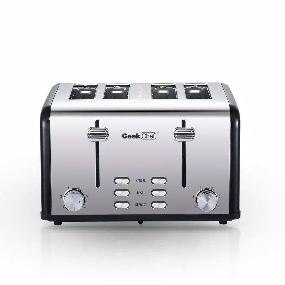 Hot Sale π Boyel Living 1650 W 4-Slice Silver Wide Slot Toaster With Dual Control Panels Of Bagel, Defrost And Cancel Function π