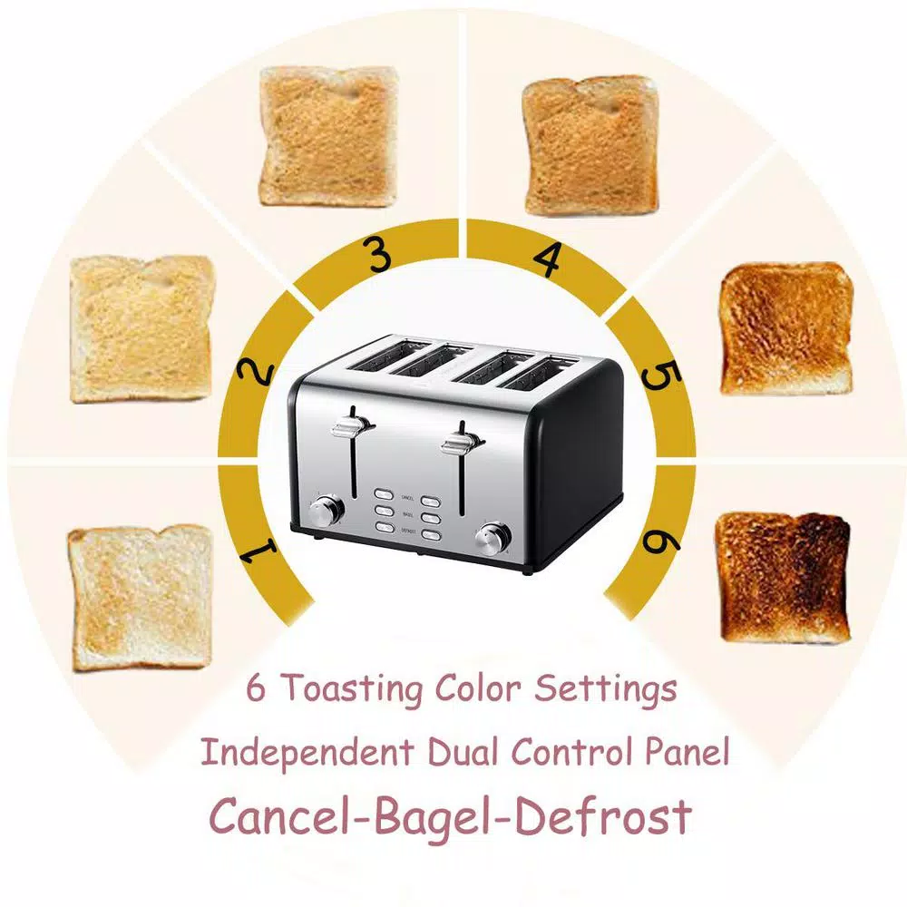 Hot Sale π Boyel Living 1650 W 4-Slice Silver Wide Slot Toaster With Dual Control Panels Of Bagel, Defrost And Cancel Function π - Image 3