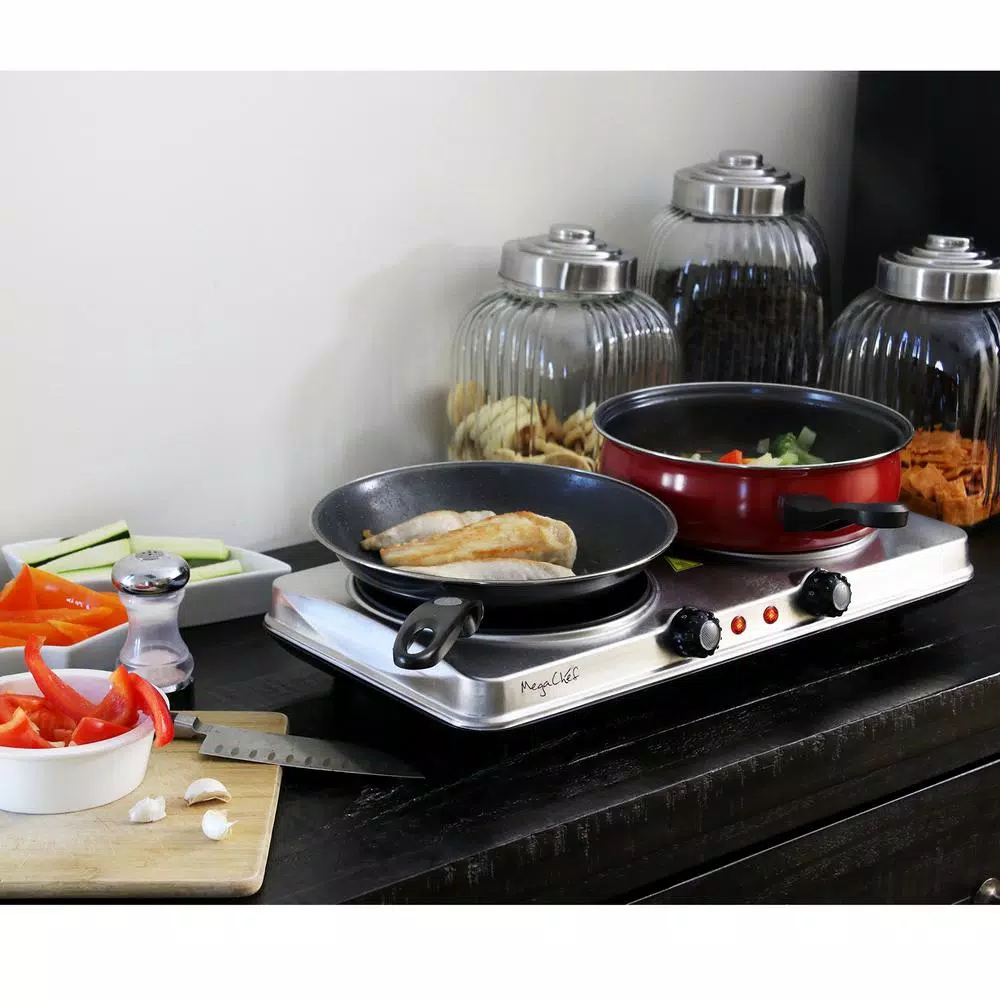 Brand new π MegaChef Portable 2-Burner 7.5 In. Sleek Steel Hot Plate With Temperature Control β€οΈ - Image 4