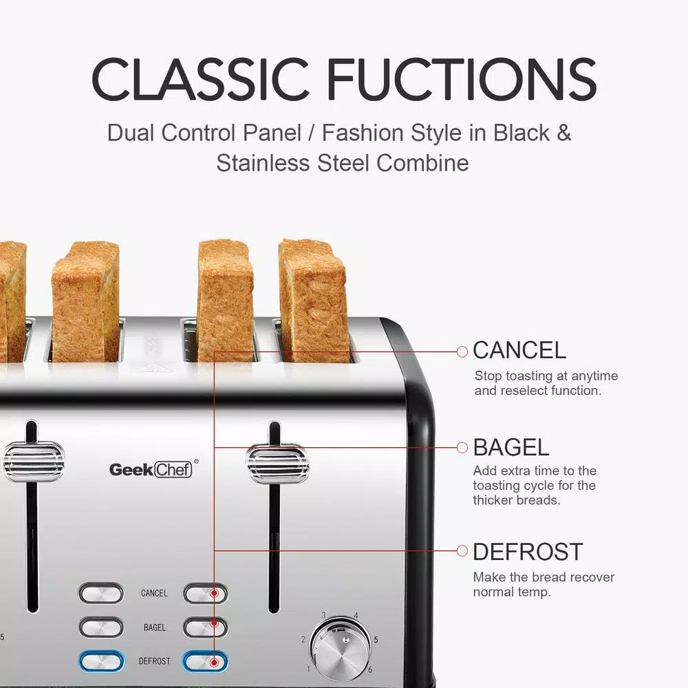 Hot Sale π Boyel Living 1650 W 4-Slice Silver Wide Slot Toaster With Dual Control Panels Of Bagel, Defrost And Cancel Function π - Image 5