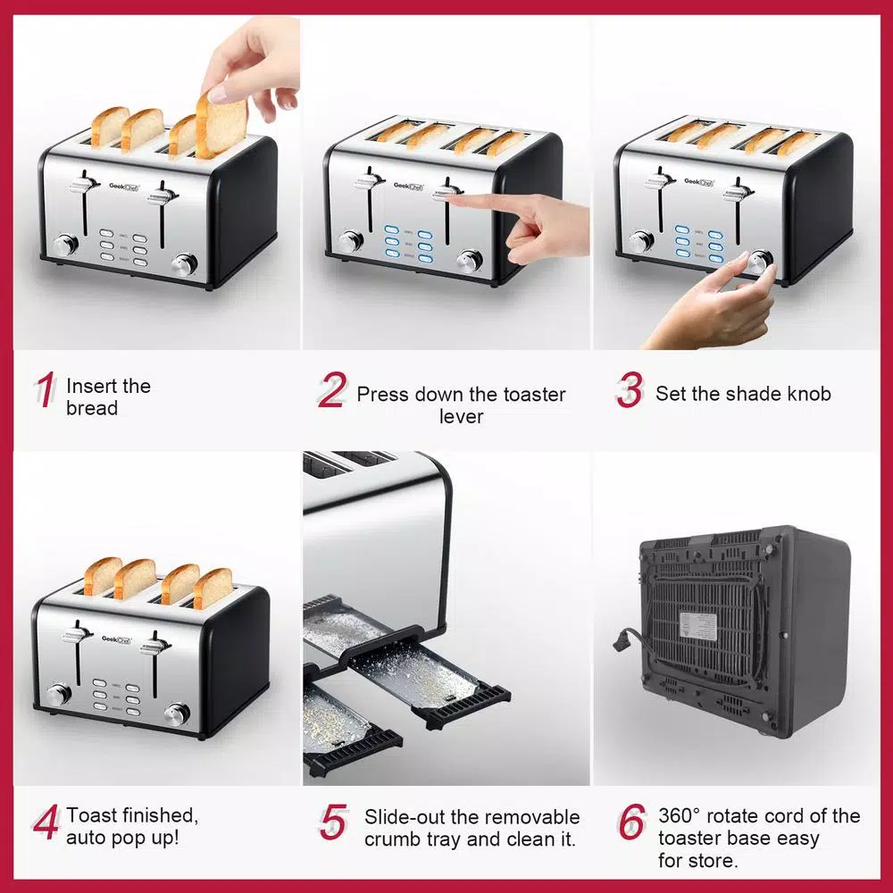 Hot Sale π Boyel Living 1650 W 4-Slice Silver Wide Slot Toaster With Dual Control Panels Of Bagel, Defrost And Cancel Function π - Image 6