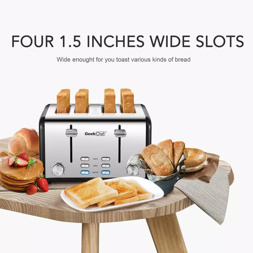 Hot Sale π Boyel Living 1650 W 4-Slice Silver Wide Slot Toaster With Dual Control Panels Of Bagel, Defrost And Cancel Function π - Image 7