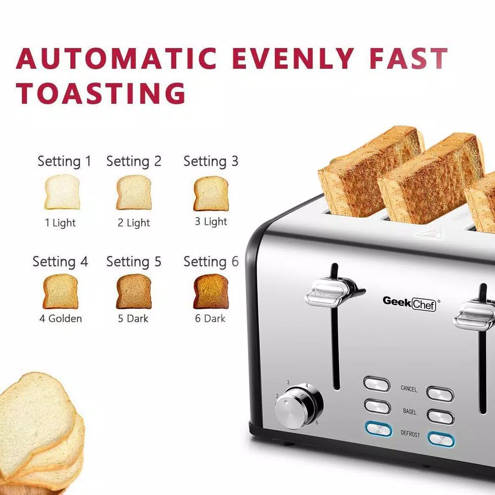 Hot Sale π Boyel Living 1650 W 4-Slice Silver Wide Slot Toaster With Dual Control Panels Of Bagel, Defrost And Cancel Function π - Image 9
