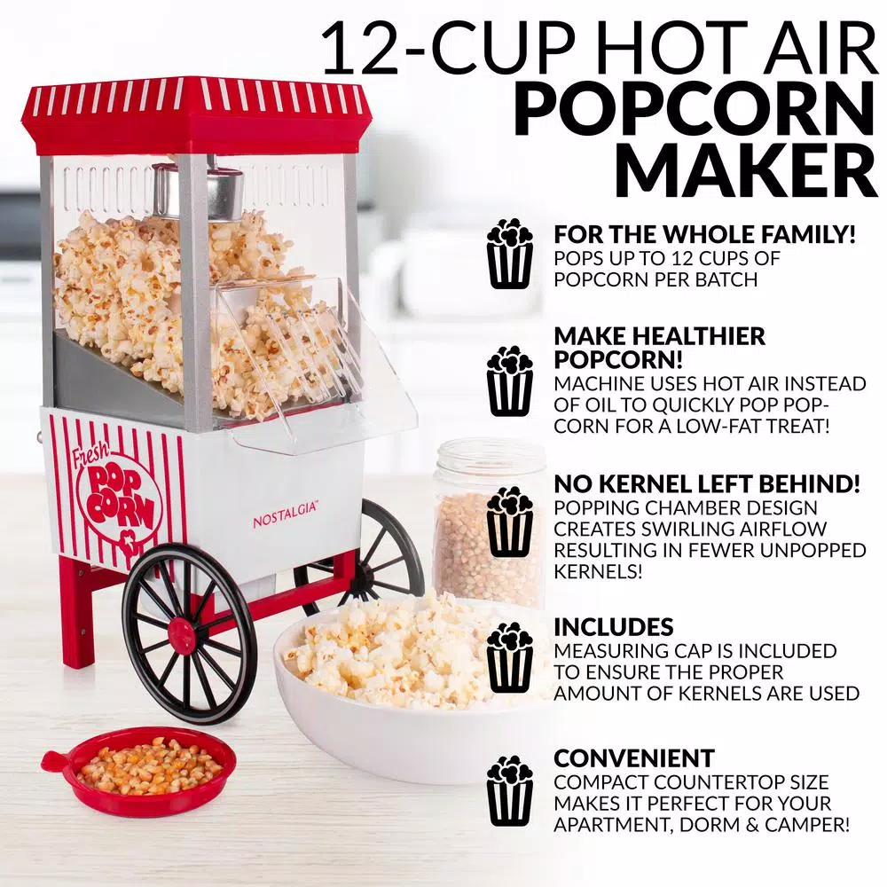 Best reviews of π€© Nostalgia Old Fashioned 1040 W 12-Cup Red Hot Air Popcorn Maker With Measuring Cup βοΈ - Image 5