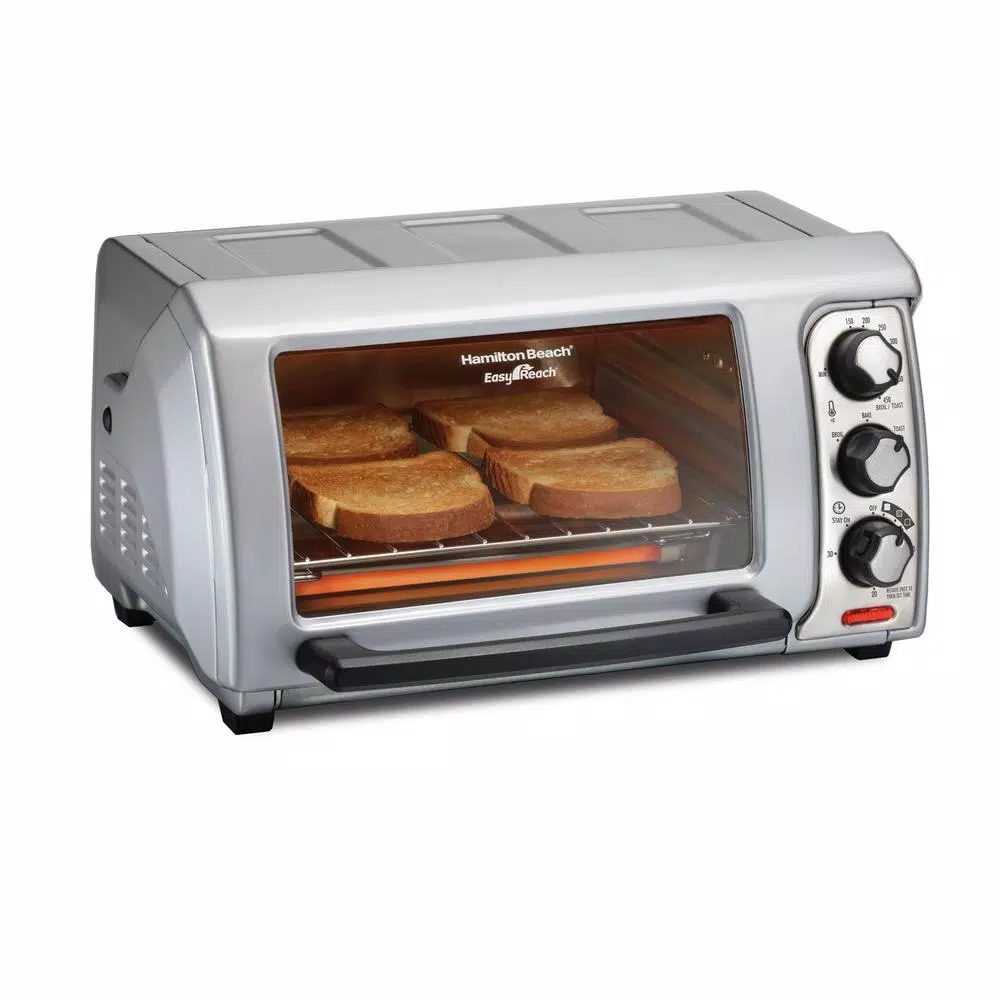 Best Sale π Hamilton Beach Easy Reach 1200 W 4-Slice Silver Toaster Oven With Roll Top Door π₯