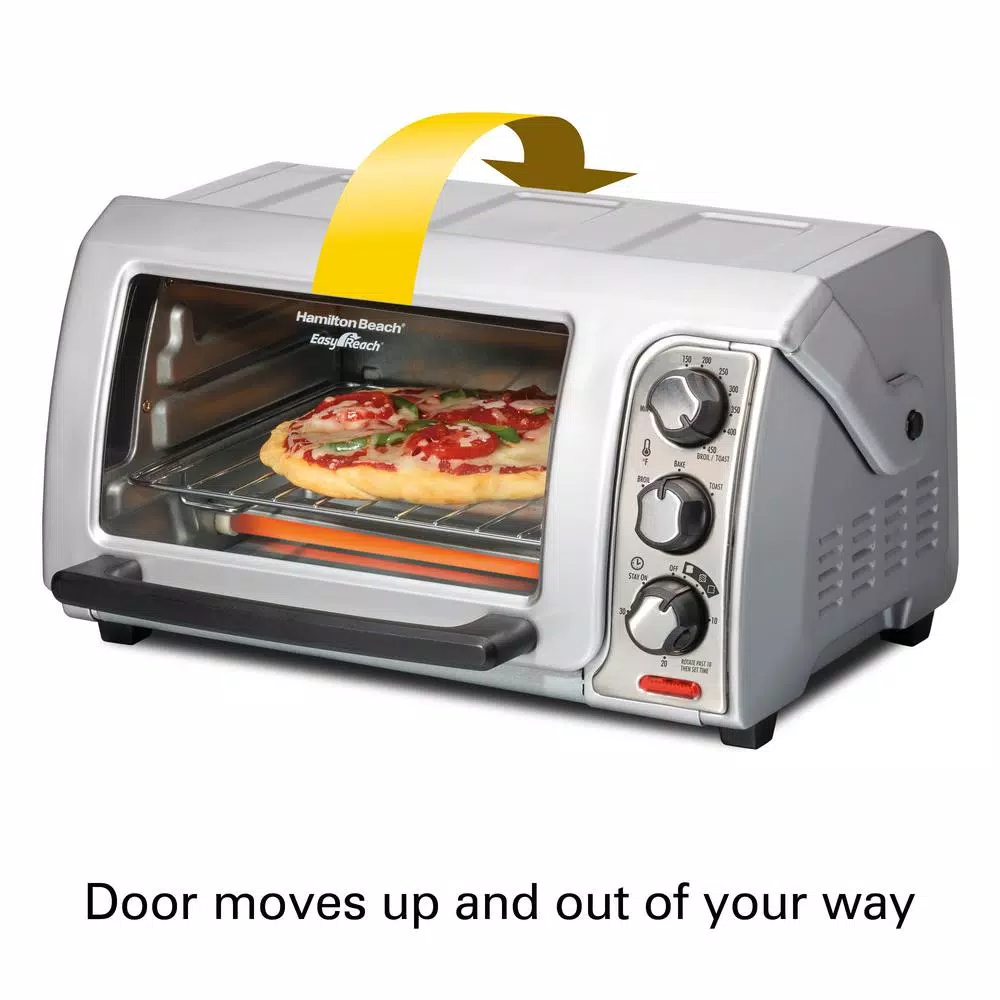 Best Sale π Hamilton Beach Easy Reach 1200 W 4-Slice Silver Toaster Oven With Roll Top Door π₯ - Image 2