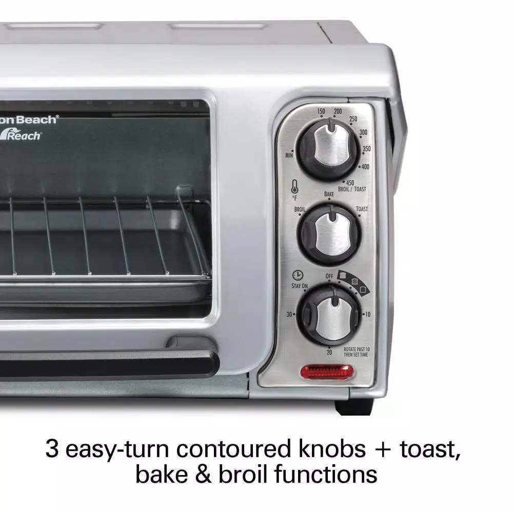 Best Sale π Hamilton Beach Easy Reach 1200 W 4-Slice Silver Toaster Oven With Roll Top Door π₯ - Image 6