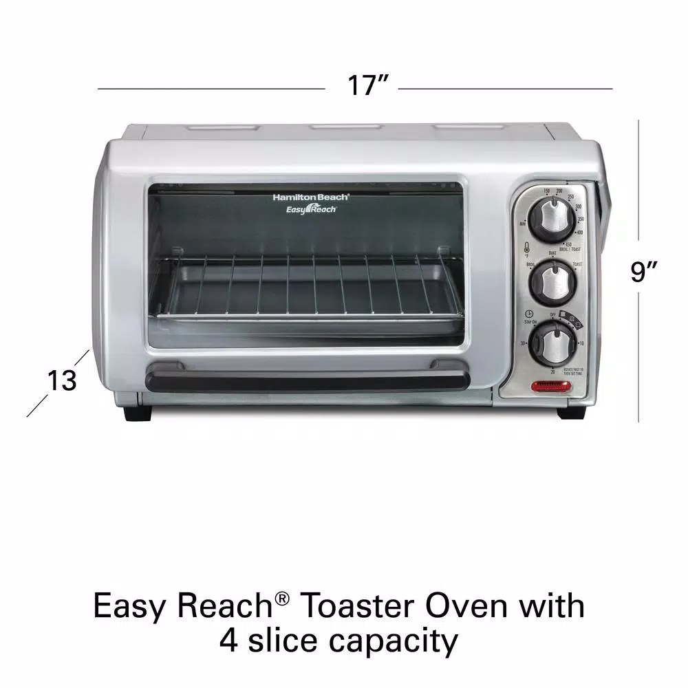 Best Sale π Hamilton Beach Easy Reach 1200 W 4-Slice Silver Toaster Oven With Roll Top Door π₯ - Image 7