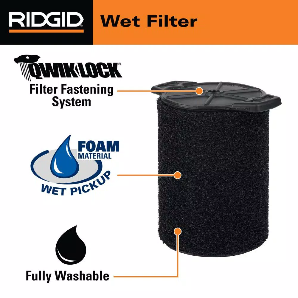 RIDGID Standard Pleated Paper Filter And Wet Application Foam Filter For Most 5 Gal. And Larger RIDGID Wet/Dry Shop Vacuums - Image 7