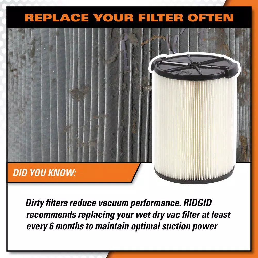 RIDGID Standard Pleated Paper Filter And Wet Application Foam Filter For Most 5 Gal. And Larger RIDGID Wet/Dry Shop Vacuums - Image 13