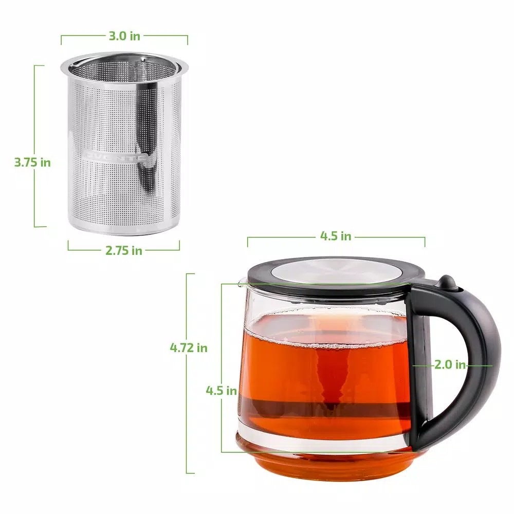 Cheap π Ovente 3.4-Cup Black Glass Tea Kettle With Tea Infuser For Loose-Leaf Tea, Compatible With KG612S (FGK27B) β - Image 3