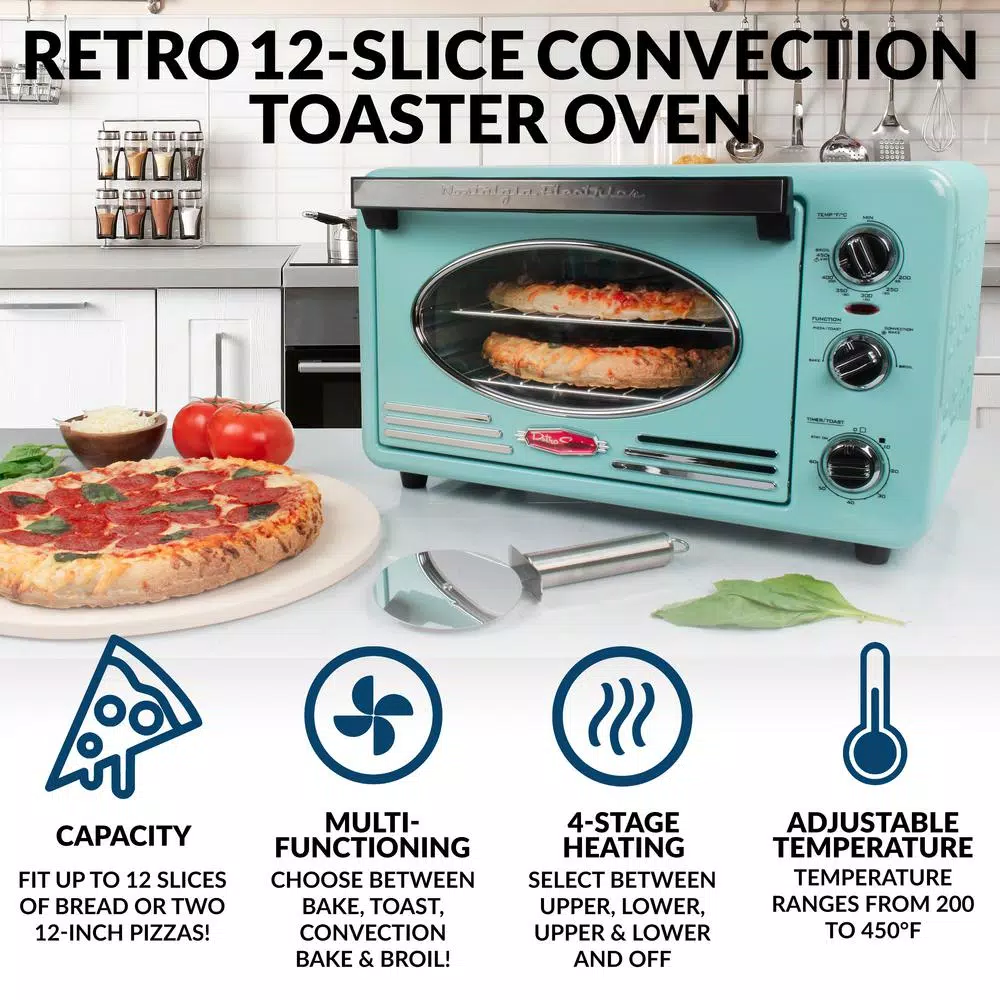 Deals π₯ Nostalgia Retro 1500 W Aqua 12-Slice Convection Toaster Oven With Built-in Timer β€οΈ - Image 2