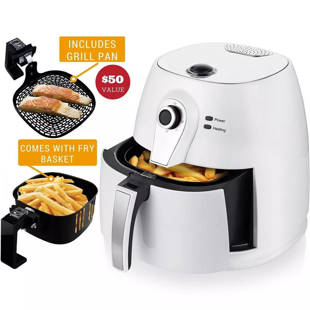 Buy β Ovente 3.2 Qt. White Electric Air Fryer With 30-min Timer, Adjustable Temperature Controls, Includes Fry Basket And Grill Pan β - Image 2