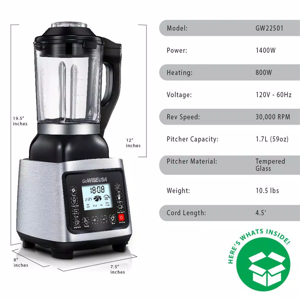Best deal π€© GoWISE USA High-Speed Premier Cooking 59 Oz. 8-Speed Stainless Steel Glass Pitcher Blender π― - Image 6