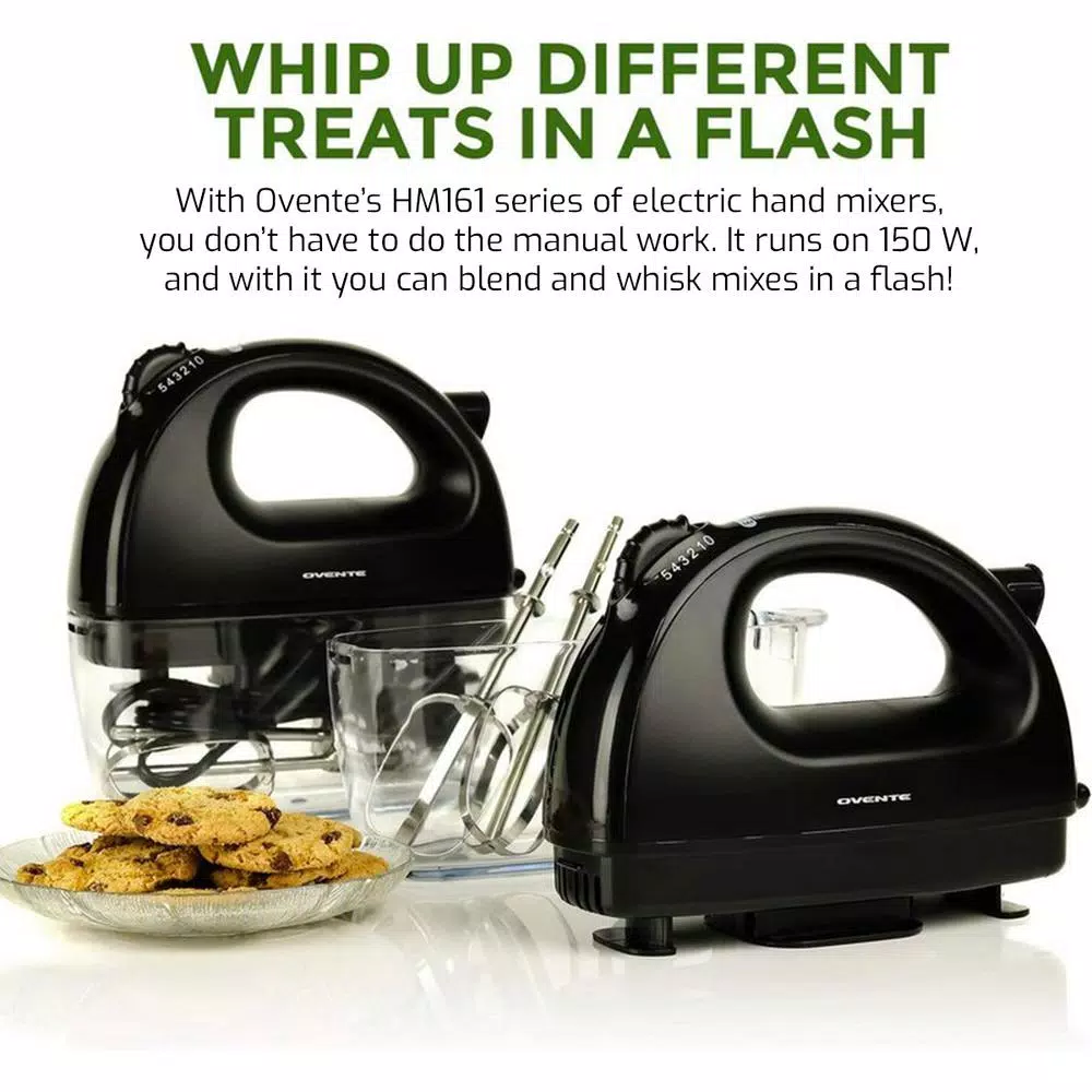 Coupon π₯° Ovente 5-Speed Hand Mixer Stainless Steel Chrome Beaters And Free Snap-On Case, 150W, Black 𧨠- Image 2