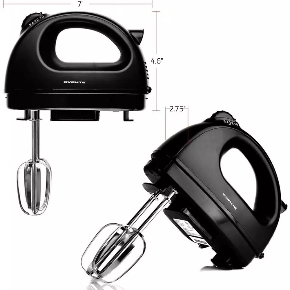Coupon π₯° Ovente 5-Speed Hand Mixer Stainless Steel Chrome Beaters And Free Snap-On Case, 150W, Black 𧨠- Image 3